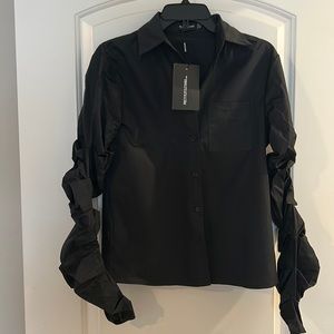 New with tags Pretty Little Thing black cotton button shirt size 2